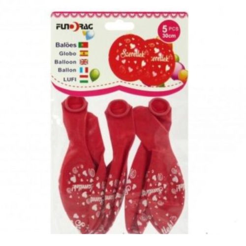 Szeretlek feliratos piros lufi - 5 db