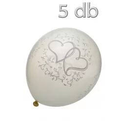 Fehér szívecske mintás lufi - 5db
