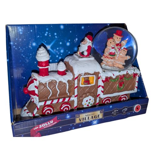 Karácsonyi mézeskalács vonat hógömbbel - zenével és világítással