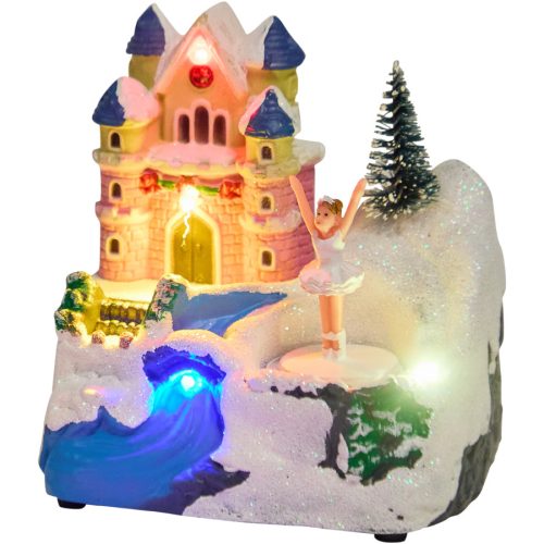 Karácsonyi házikó LED világítással, forgó balerinálva