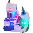 Karácsonyi házikó LED világítással, forgó mikulással