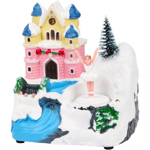 Karácsonyi házikó LED világítással, forgó balerinálva