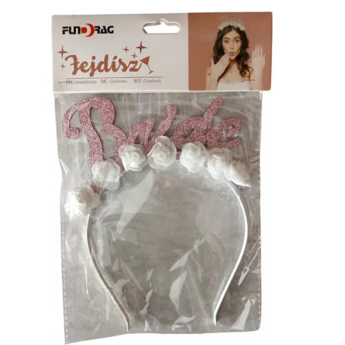 Bride feliratos rózsás fejpánt - lánybúcsúra hajpánt