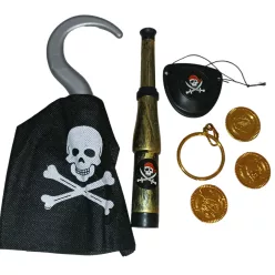   Kalóz party jelmez szett - kampókéz, szemfedő, távcső - 7 részes