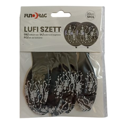 Csontváz mintás halloweeni lufi csomag - 5db