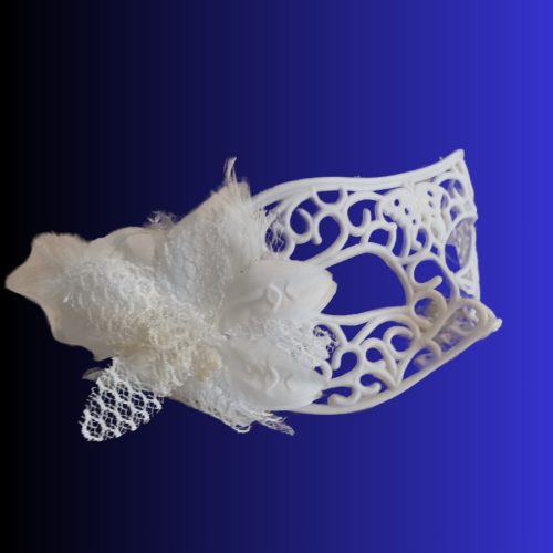 Velencei karneváli maszk virággal - fehér műanyag álarc