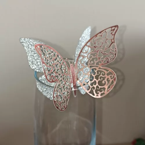 Rosegold pillangó dekorációk / ültetőkártya - 12 db