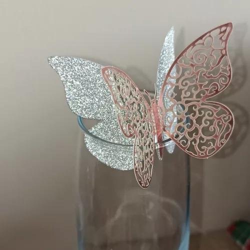 Rosegold pillangó dekorációk / ültetőkártya - 12 db