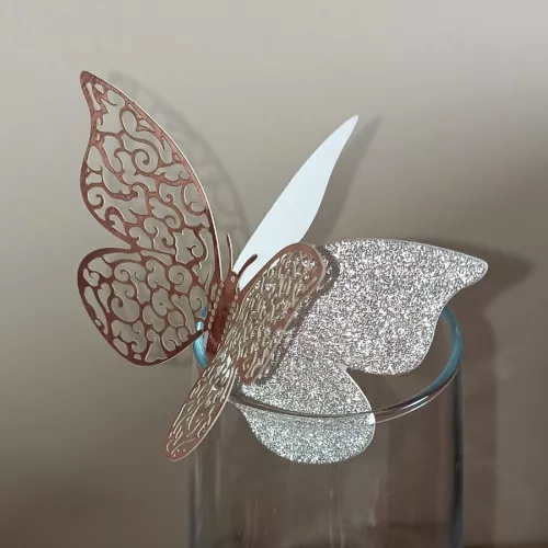 Rosegold pillangó dekorációk / ültetőkártya - 12 db