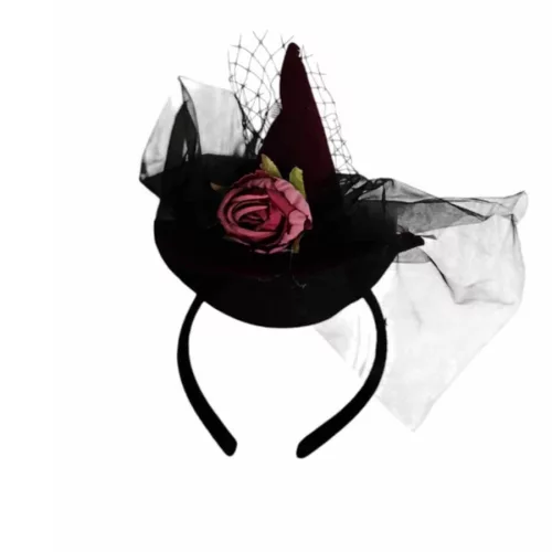 Boszorkánykalapos hajpánt fátyollal, és virággal