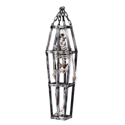 Függő Halloween dekoráció ketrecbe zárt csontváz (50 cm)