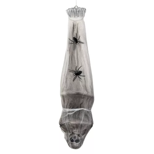 Függő Halloween dekoráció gubóba zárt csontváz (120 cm)