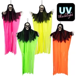   Függő Halloween dekoráció neon csontváz szellem 4 szín vegyes UV (90 cm)