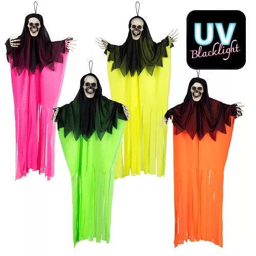 Függő Halloween dekoráció neon csontváz szellem 4 szín vegyes UV (90 cm)