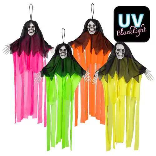 Függő Halloween dekoráció neon csontváz szellem 4 szín vegyes UV (55 cm)
