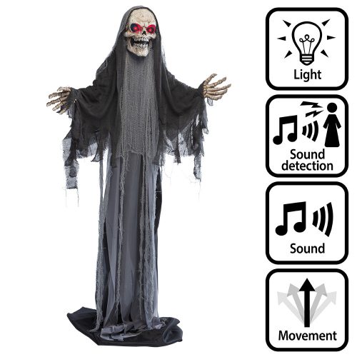 Álló halloweeni dekoráció - magasságát változtató kaszás ( 180cm- 215 cm)