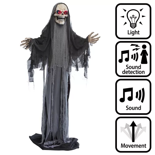 Álló halloweeni dekoráció - magasságát változtató kaszás ( 180cm- 215 cm)