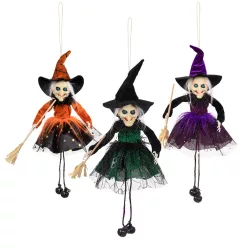   Függő Halloween dekoráció kis boszorkány 3 szín vegyes (60 cm)