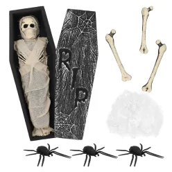   múmia decoration set (múmia in coffin, 3 Csonts, 1 Műpókháló, 3 póks)