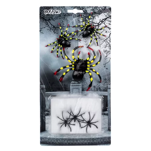 Halloween dekorációs szett Pók (cobweb 5 g with 6 póks)