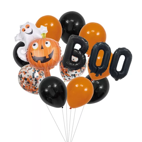 Halloween lufiszett (2 fólia balloons, 10 latex lufi, straw en string 10m)