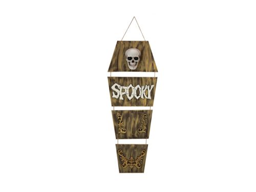 Halloweeni koporsó, koponyával - függő dekoráció