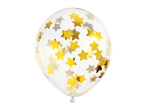 Konfetti léggömbök - csillagok, 30 cm, arany (1 db / 6 db)