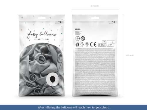 Fényes léggömbök 30 cm, ezüst (1 db / 50 db)