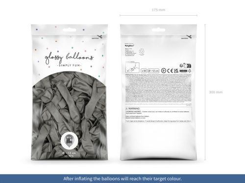 Fényes léggömbök 12 cm, sötét ezüst (1 db / 50 db)