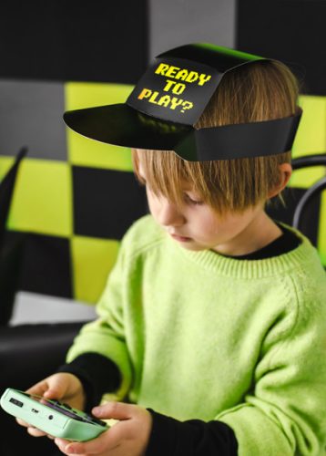 Papírsapkák Gamer, 38,5x18,5 cm, fekete (1 pkt / 6 db.)