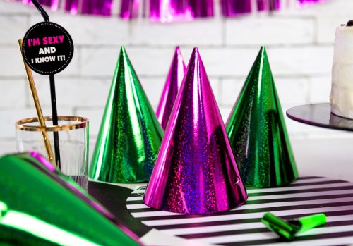 Holographic party hats, mix, 16cm (1 pkt / 20 pc.)