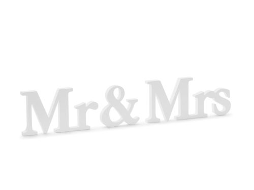 Fából készült Mr & Mrs felirat, fehér, 50x9,5 cm