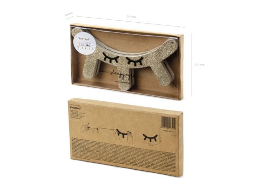 Fa faldekoráció alvó szemek arany csillámmal, 2 darab