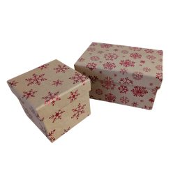   Barna karácsonyi díszdoboz piros hópehely mintával - 2db 