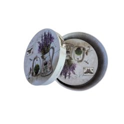 Levendula mintás kör alakú díszdoboz szett 3db / cs