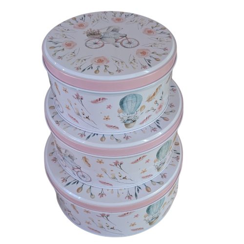 Nyuszi biciklin mintás fémdoboz szett - sütis doboz