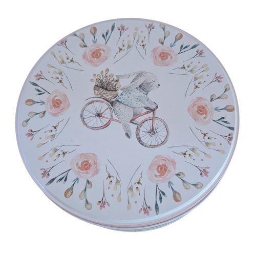 Nyuszi biciklin mintás fémdoboz szett - sütis doboz