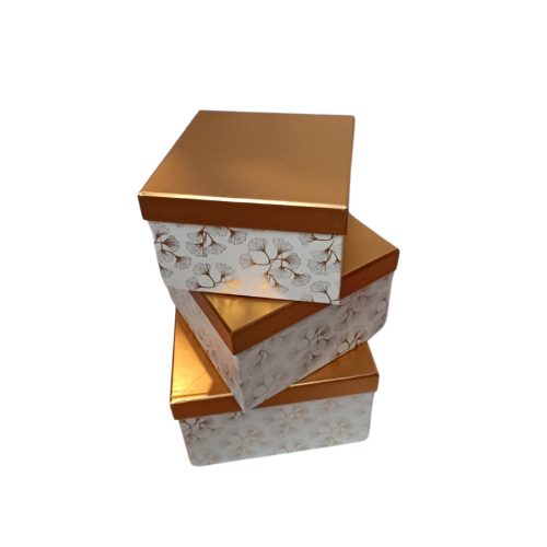 Fehér arany virág mintás papírdoboz szett - 3db