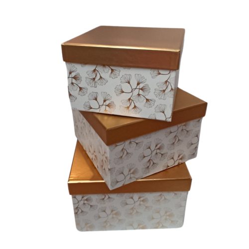 Fehér arany virág mintás papírdoboz szett - 3db