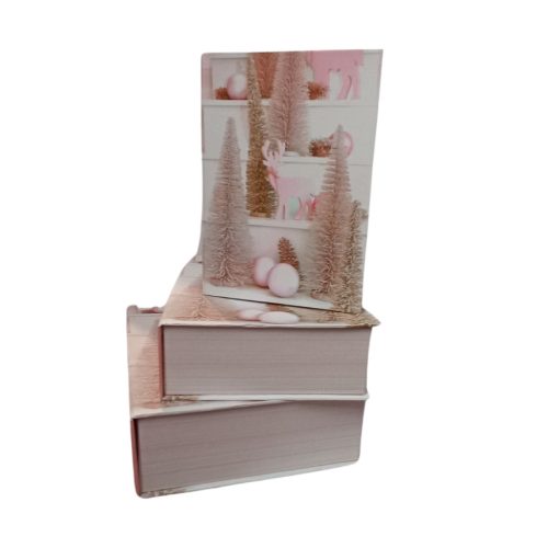 Karácsonyi díszdoboz - 3db/cs  - könyv hatású - kis hibás