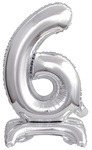 Silver, Ezüst mini 6-os szám fólia lufi talppal 38 cm