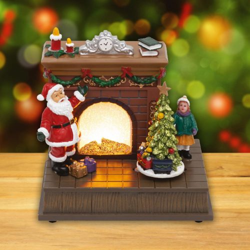 Mikulás a kandallónál dioráma, világít