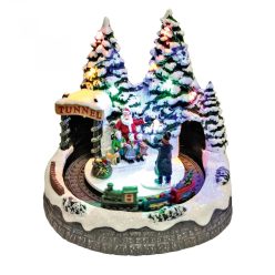 Mikulás kisvonattal dioráma, LED-es világítás zenélő