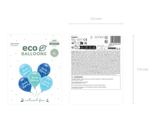 Eco Balloons 26 cm, Boldog születésnapot, kék (1 db / 5 db)
