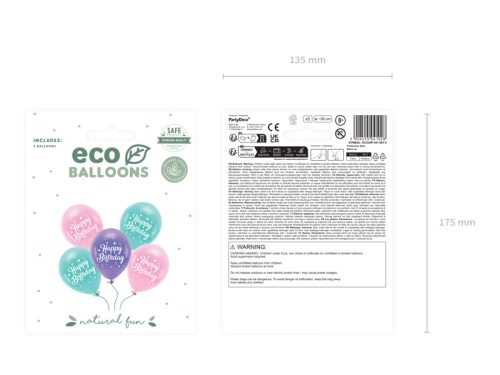 Eco Balloons 26 cm, Boldog születésnapot, rózsaszín (1 db / 5 db)