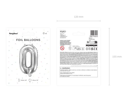 ''0'' számú fóliás léggömb, 35cm, ezüst