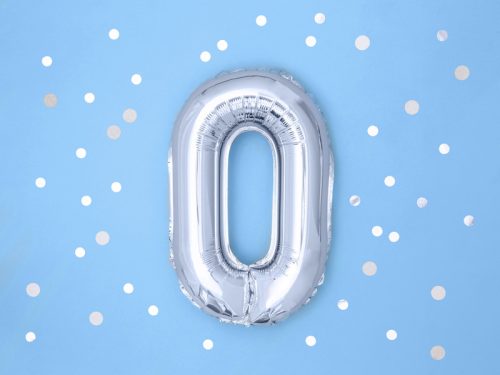 ''0'' számú fóliás léggömb, 35cm, ezüst