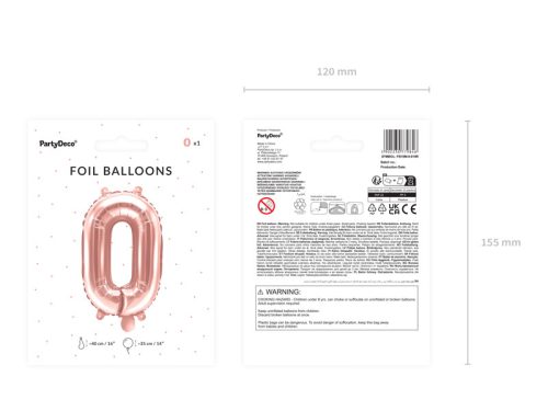 ''0'' számú fólia lufi, 35 cm, rózsaszín arany