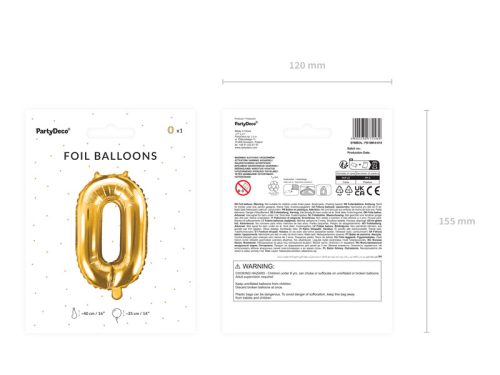 ''0'' számú fóliás léggömb, 35 cm, arany