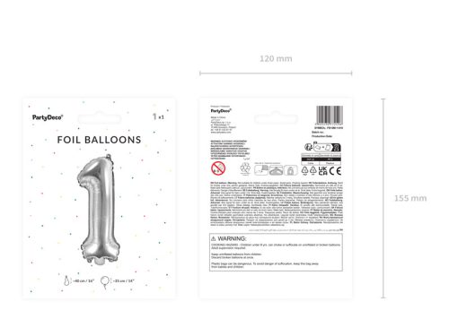 ''1'' számú fóliás léggömb, 35cm, ezüst